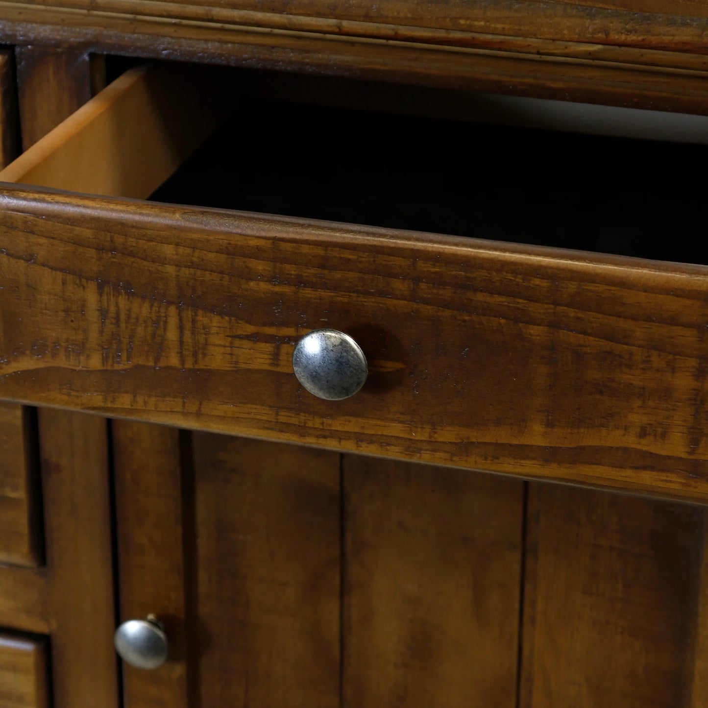 Pecan Solid Wood Rivers Edge Side Table with 7 Drawers & 2 Doors Functional and Stylish Storage Solution