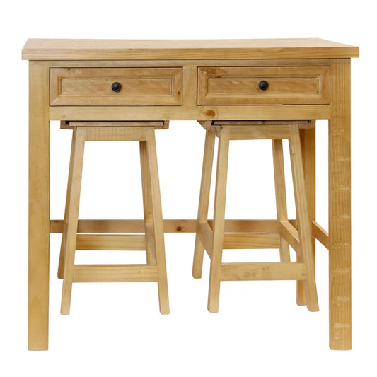 Juniper Solid Wood 3-Piece Regina Coffee Station Set β Coffee Bar with Bar Stools