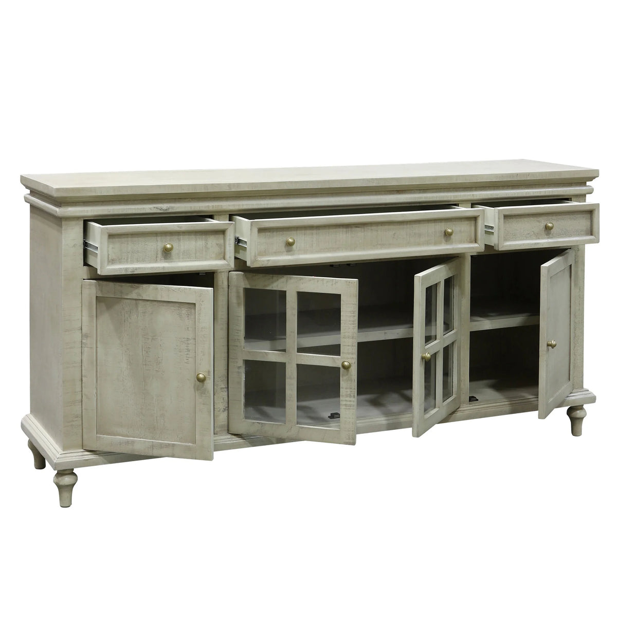 Cream Meridian 4 Doors with 3 Drawers Cabinet Lined In Felt