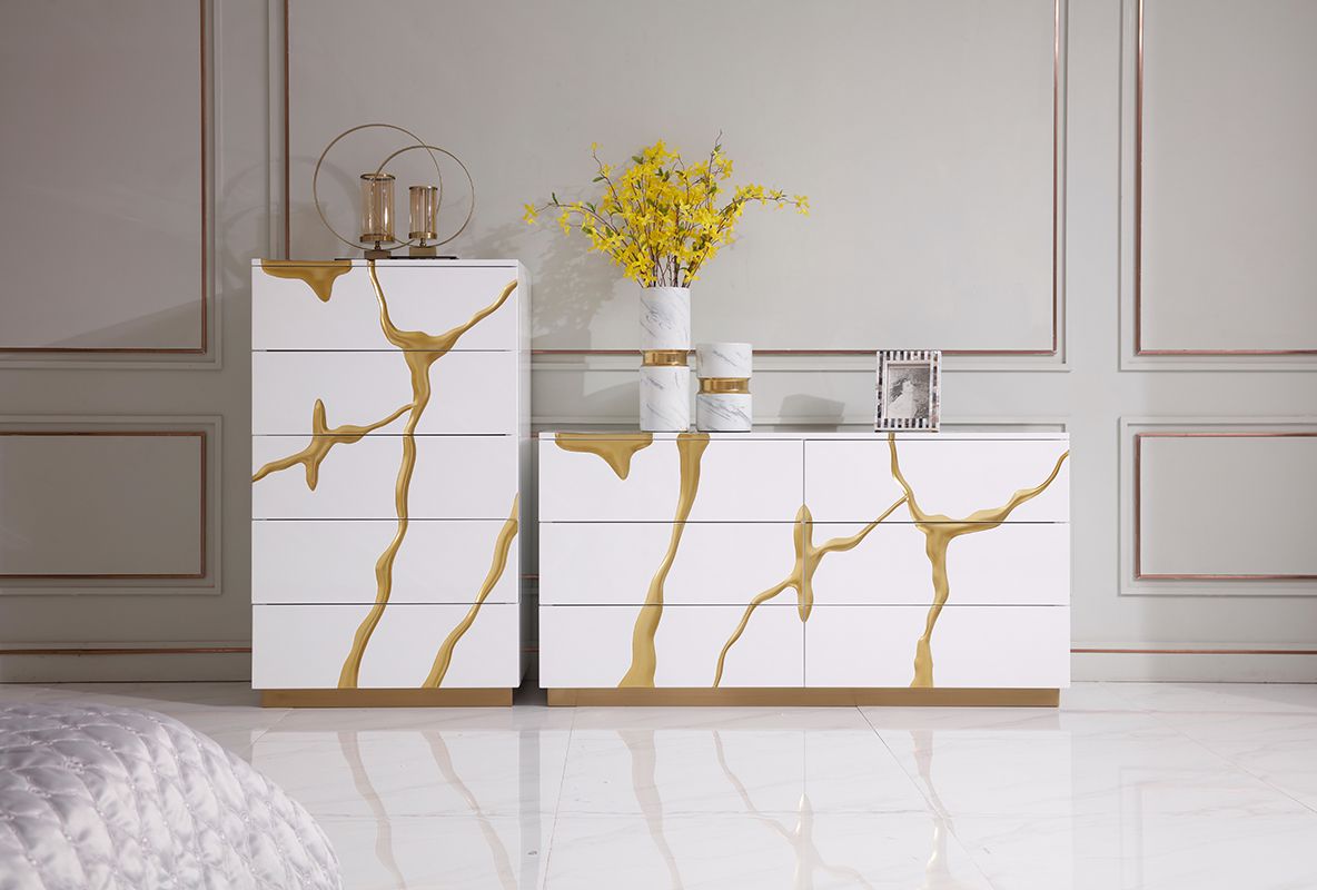 Modrest Aspen Modern Wide White and Gold Dresser