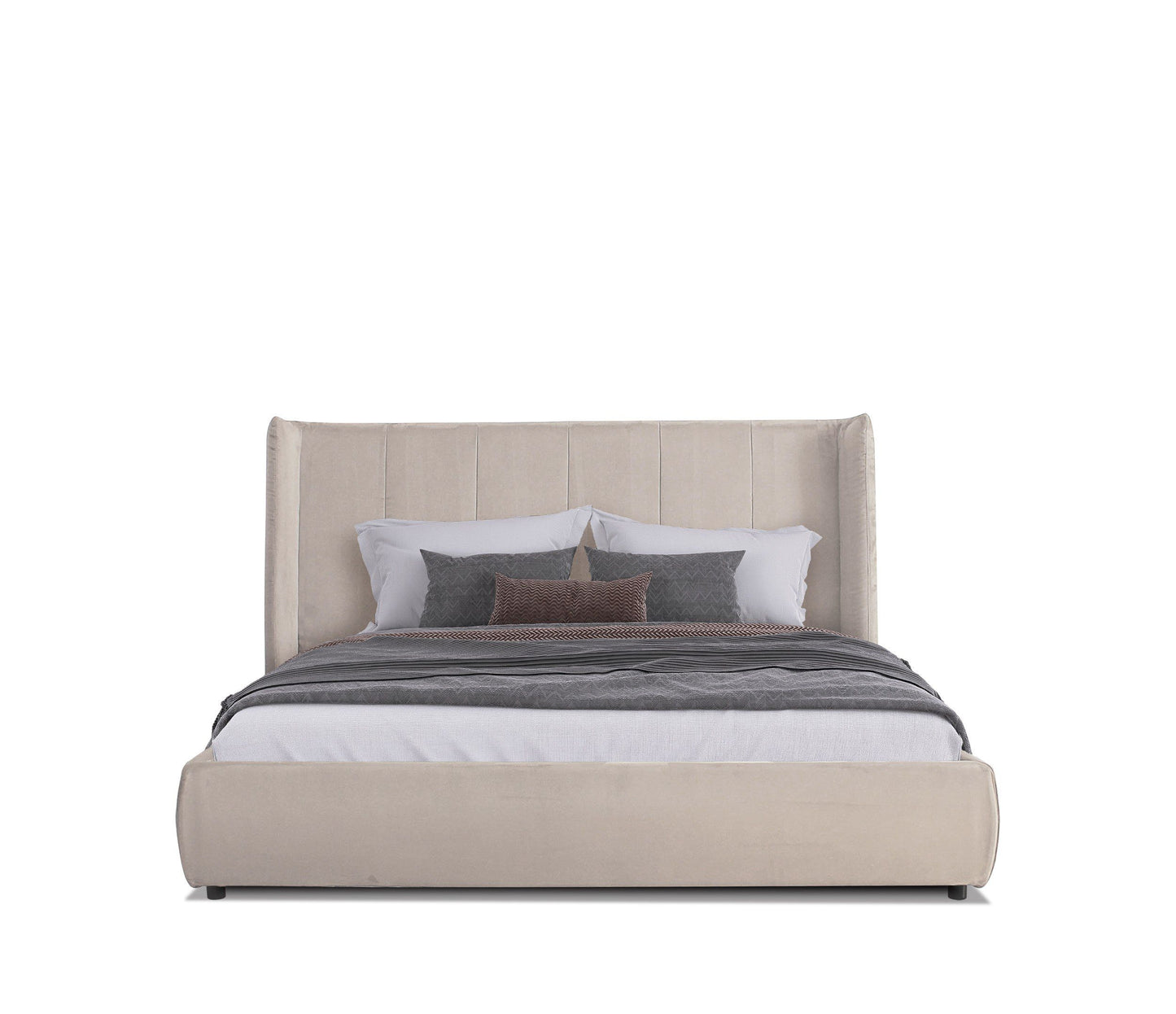 Modrest Emilia Modern Beige Velvet Bed for Elegant and Cozy Bedroom Interiors