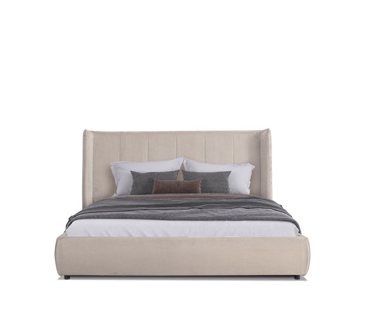 Modrest Emilia Modern Beige Velvet Bed for Elegant and Cozy Bedroom Interiors