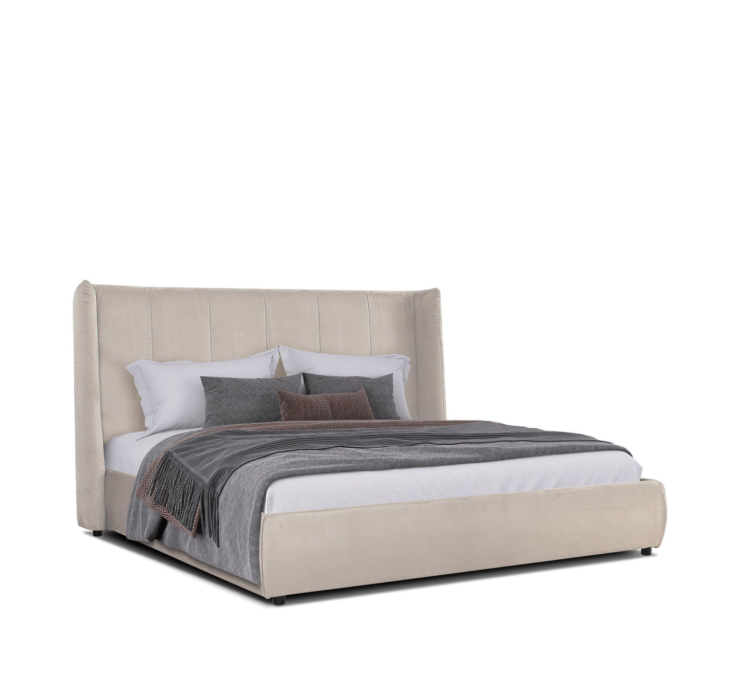 Modrest Emilia Modern Beige Velvet Bed for Elegant and Cozy Bedroom Interiors