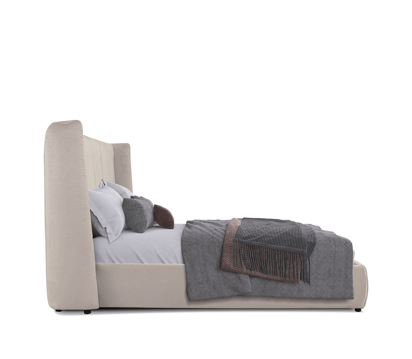 Modrest Emilia Modern Beige Velvet Bed for Elegant and Cozy Bedroom Interiors