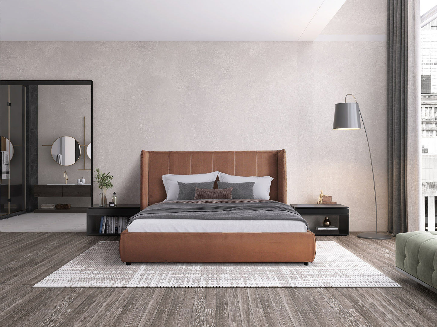 Modrest Emilia Modern Burnt Orange Velvet Bed for Luxurious and Stylish Bedroom Interiors