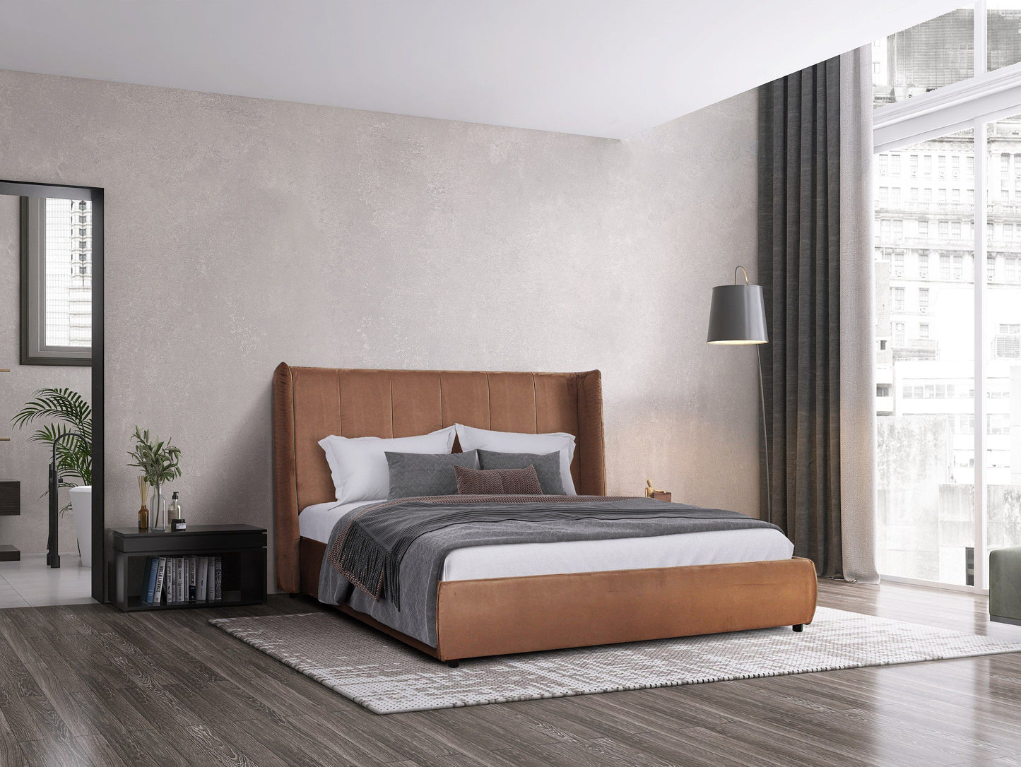 Modrest Emilia Modern Burnt Orange Velvet Bed for Luxurious and Stylish Bedroom Interiors