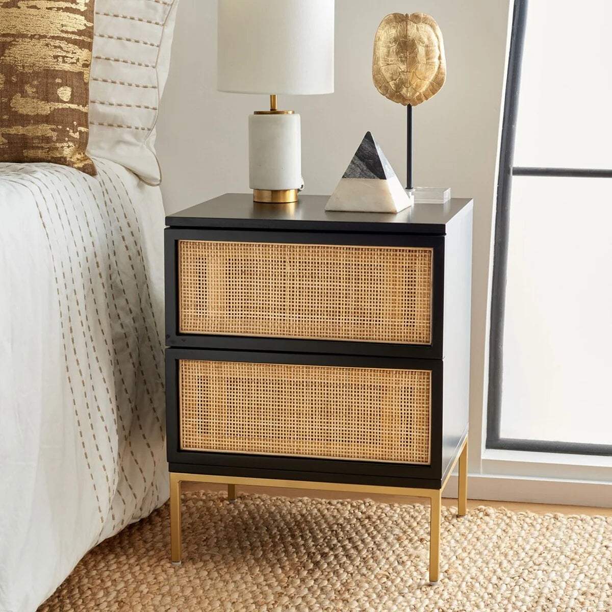 Zadie 2-Drawer Rattan Nightstand - Stylish and Functional Boho-Inspired Bedroom Accent