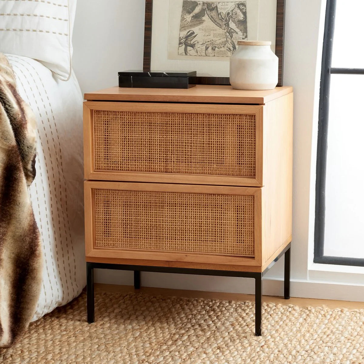 Zadie 2-Drawer Rattan Nightstand - Stylish and Functional Boho-Inspired Bedroom Accent