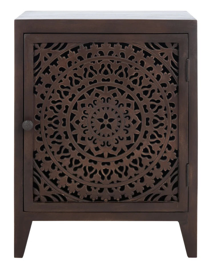 Thea 1-Door Carved Nightstand - Elegant and Functional Storage with Intricate Carved Details for Your Bedroom