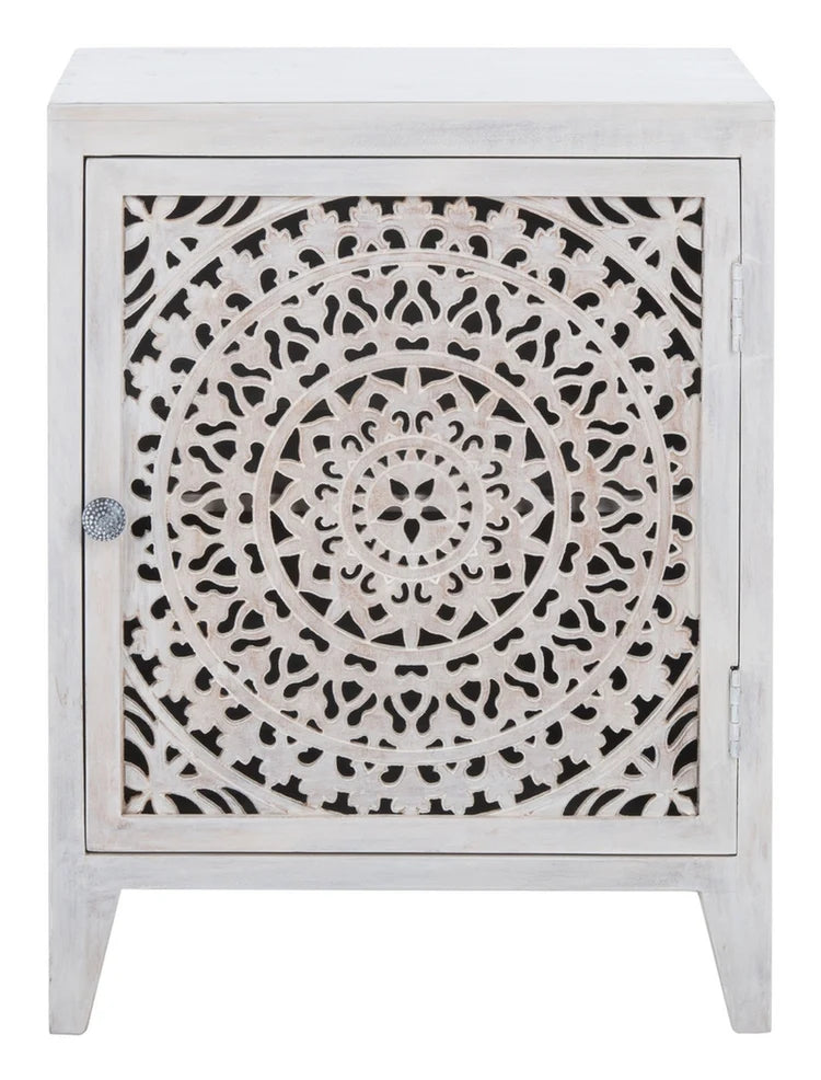 Thea 1-Door Carved Nightstand - Elegant and Functional Storage with Intricate Carved Details for Your Bedroom