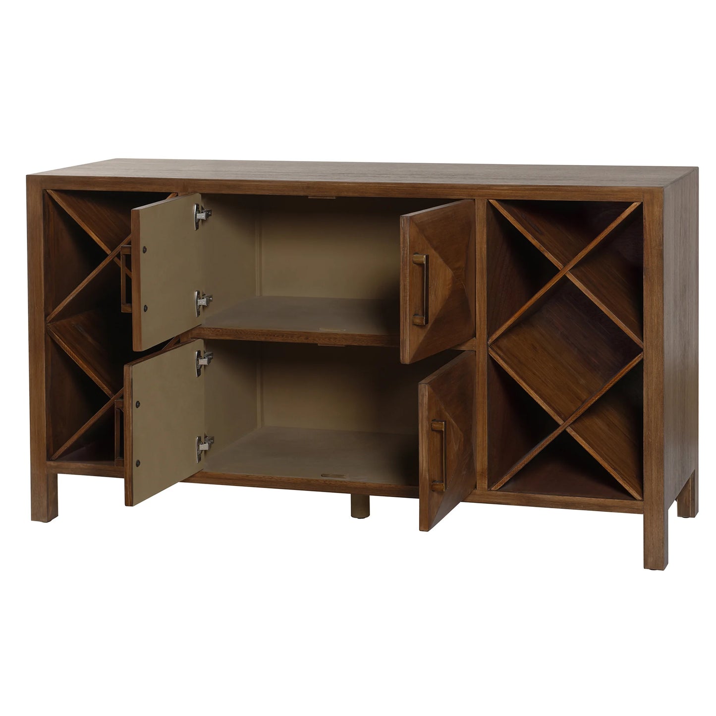 Norman Wyatt Home Nyack Four Door Buffet with Twin Wine Bottle Storage Bins Stylish and Functional Dining Storage Solution