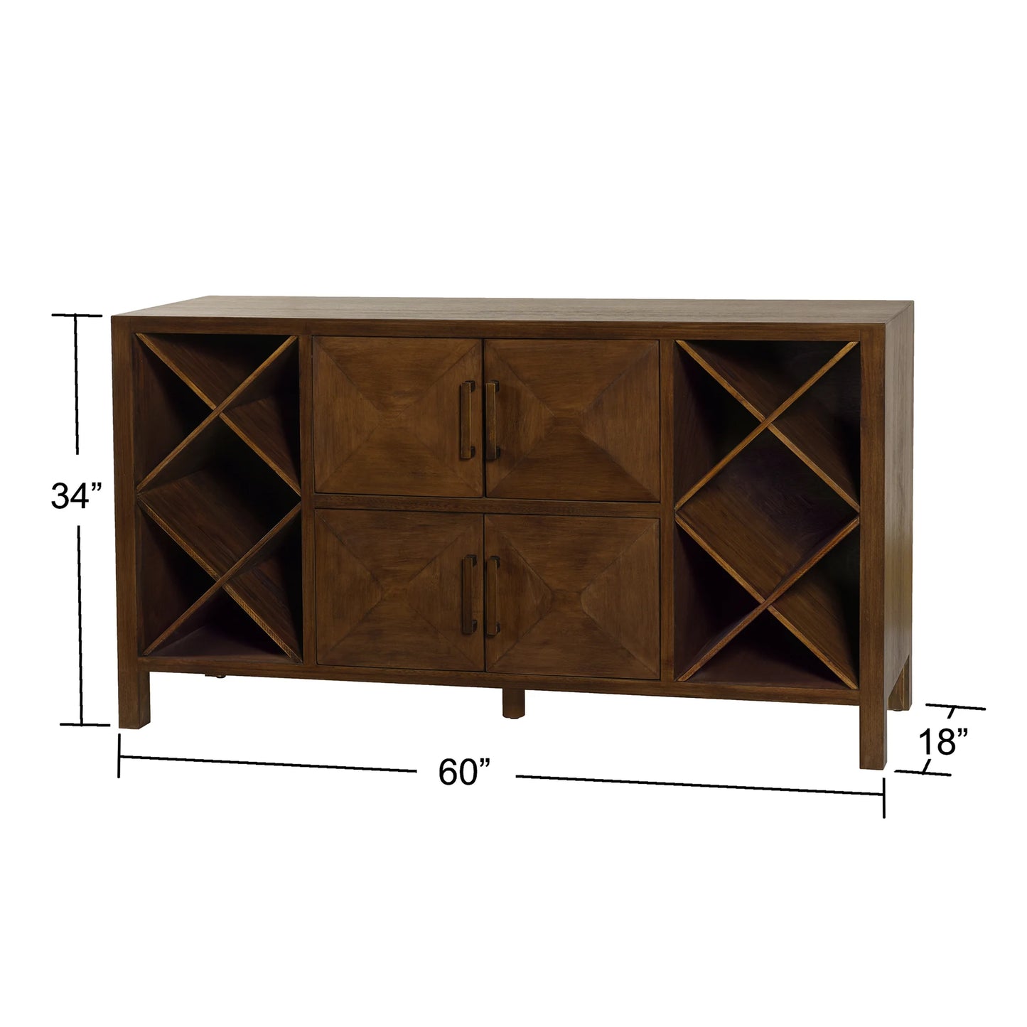 Norman Wyatt Home Nyack Four Door Buffet with Twin Wine Bottle Storage Bins Stylish and Functional Dining Storage Solution