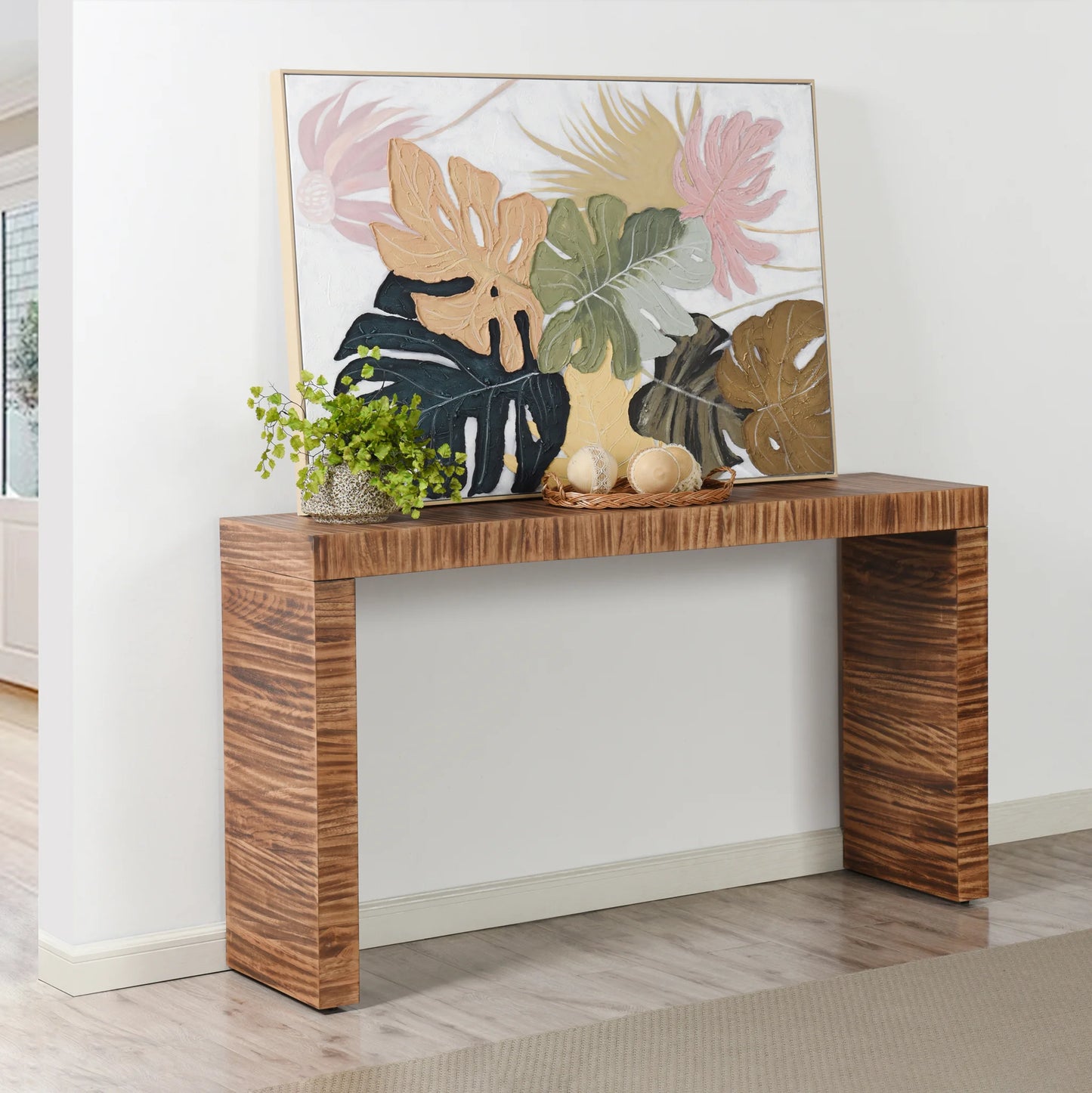 Norman Wyatt Home Stryde Zebra Wooden Console Walnut Finish Stylish and Unique Accent Piece