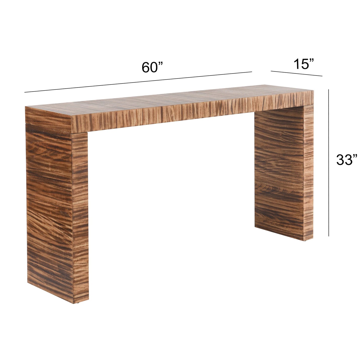 Norman Wyatt Home Stryde Zebra Wooden Console Walnut Finish Stylish and Unique Accent Piece