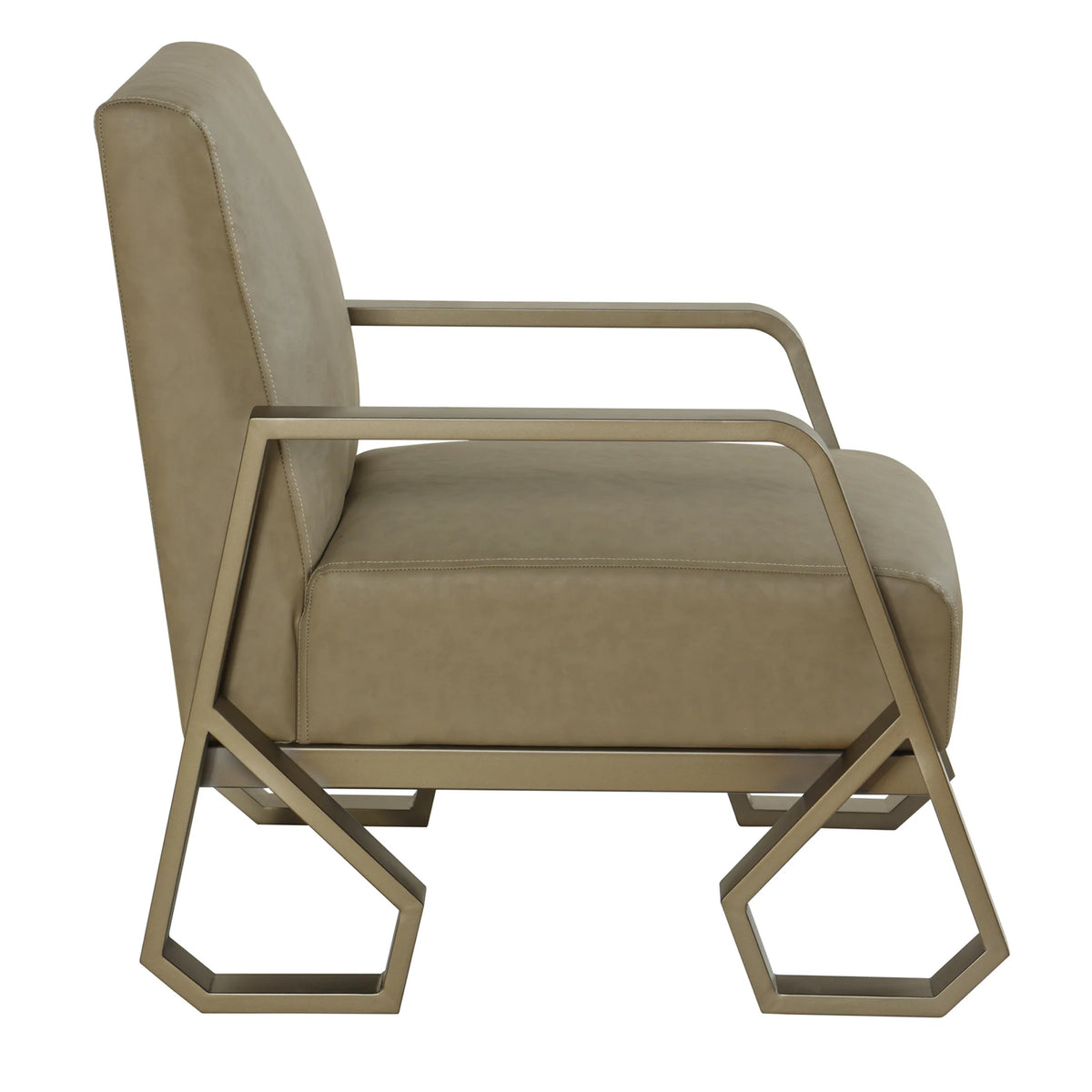 Tan & Satin Gold Metal Frame Armchair