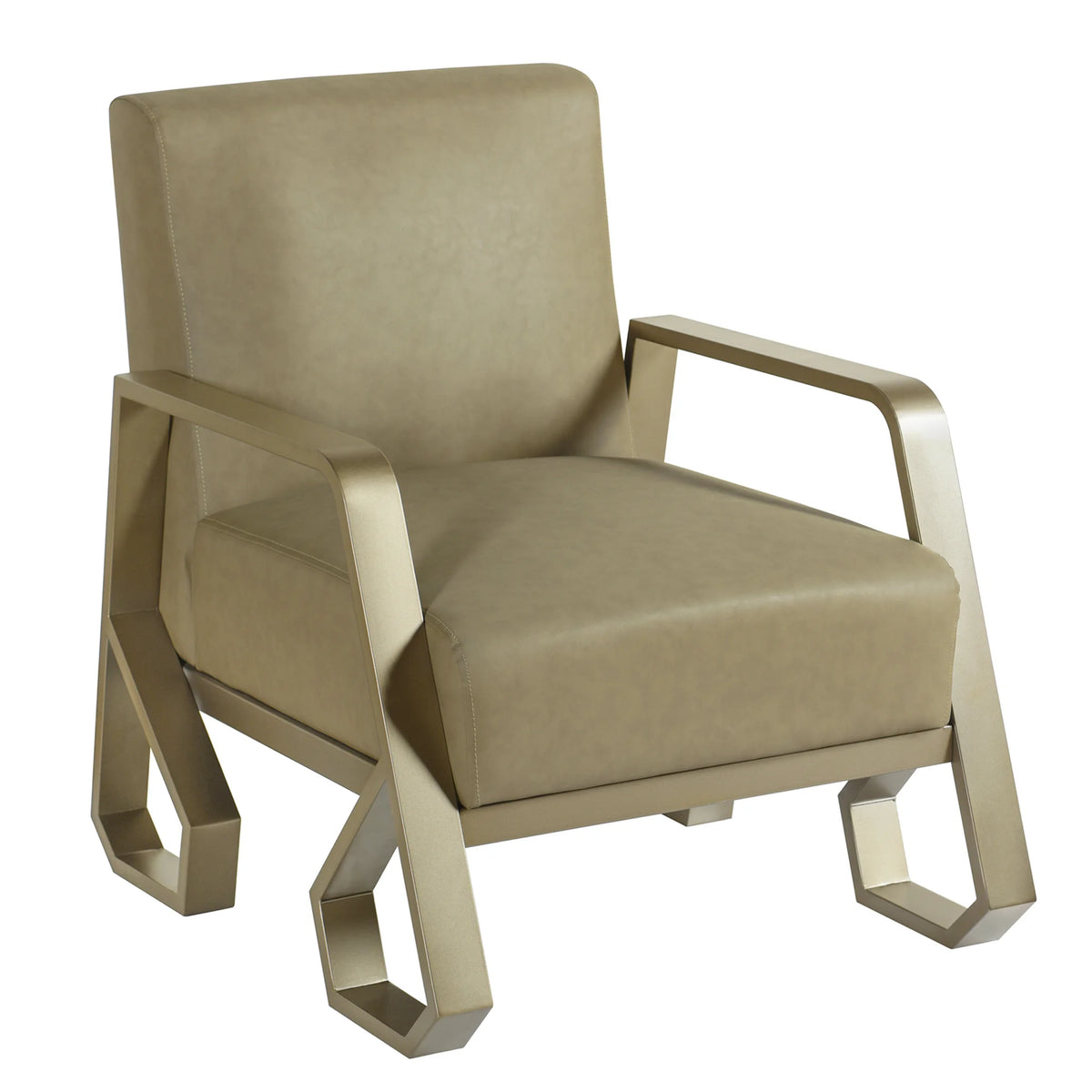 Tan & Satin Gold Metal Frame Armchair