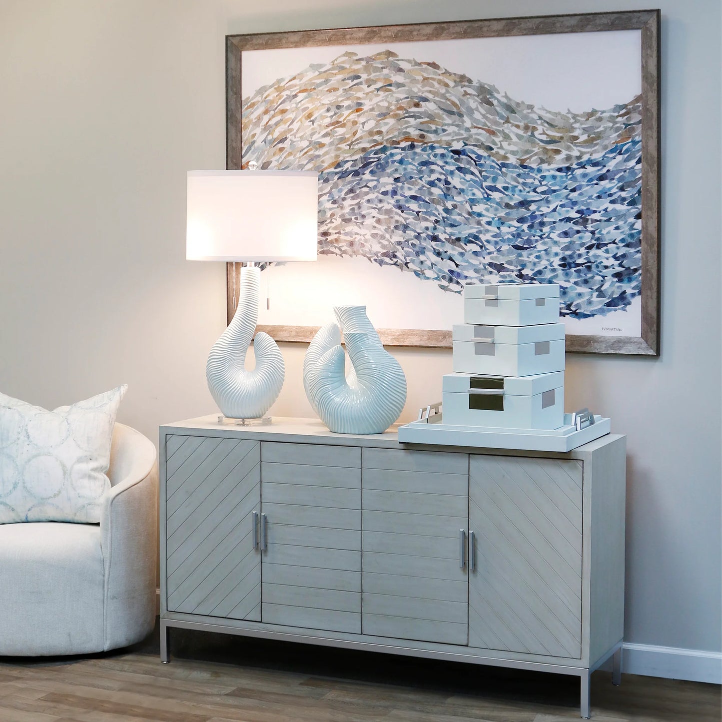 Norman Wyatt Home Lakewood Gray Washed 4 Door Wooden Cabinet Stylish and Versatile Storage Solution