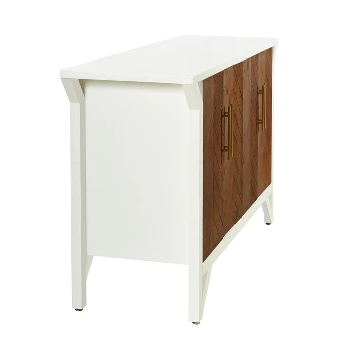 Amber & White 4-Door Wooden Cabinet by Norman Wyatt Home with Fir Wood Veneer Chevron Pattern Doors for Elegant Storage