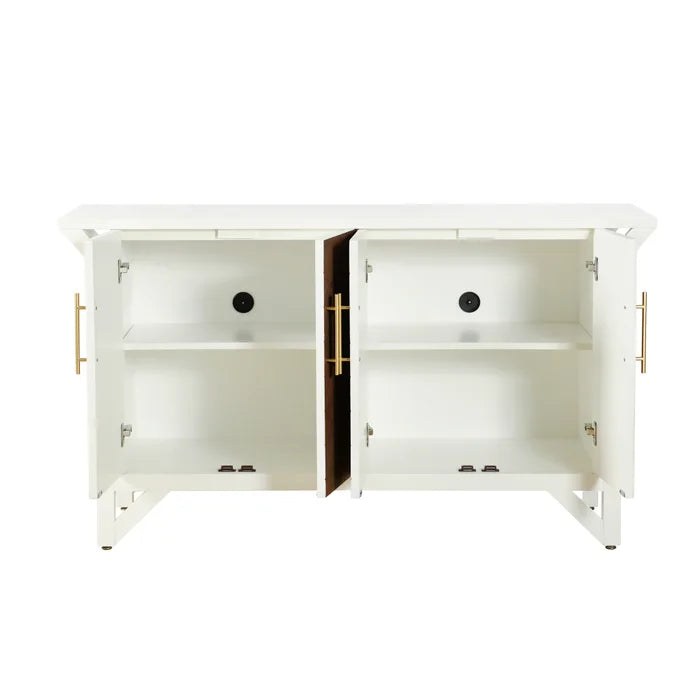 Amber & White 4-Door Wooden Cabinet by Norman Wyatt Home with Fir Wood Veneer Chevron Pattern Doors for Elegant Storage