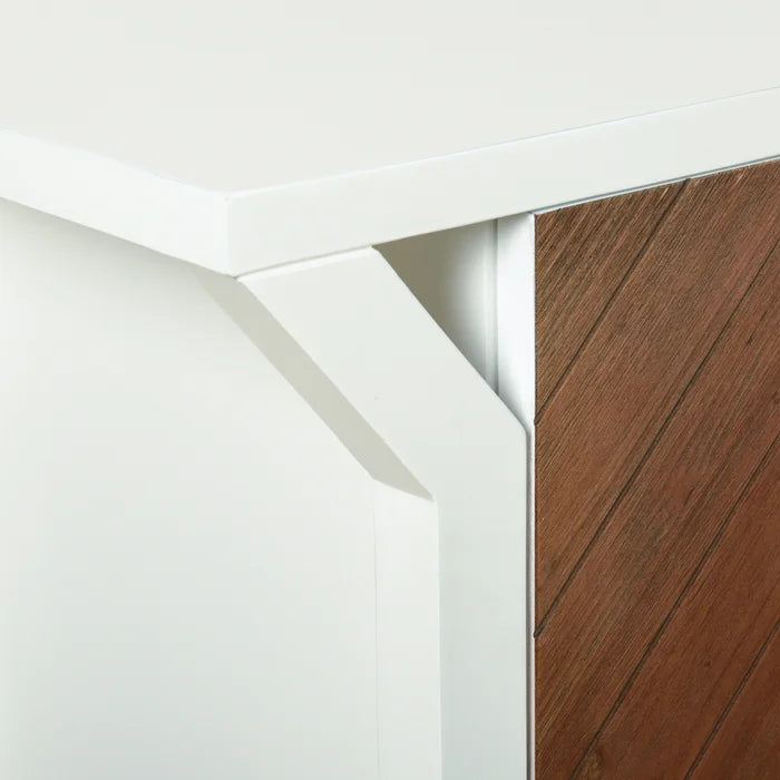 Amber & White 4-Door Wooden Cabinet by Norman Wyatt Home with Fir Wood Veneer Chevron Pattern Doors for Elegant Storage