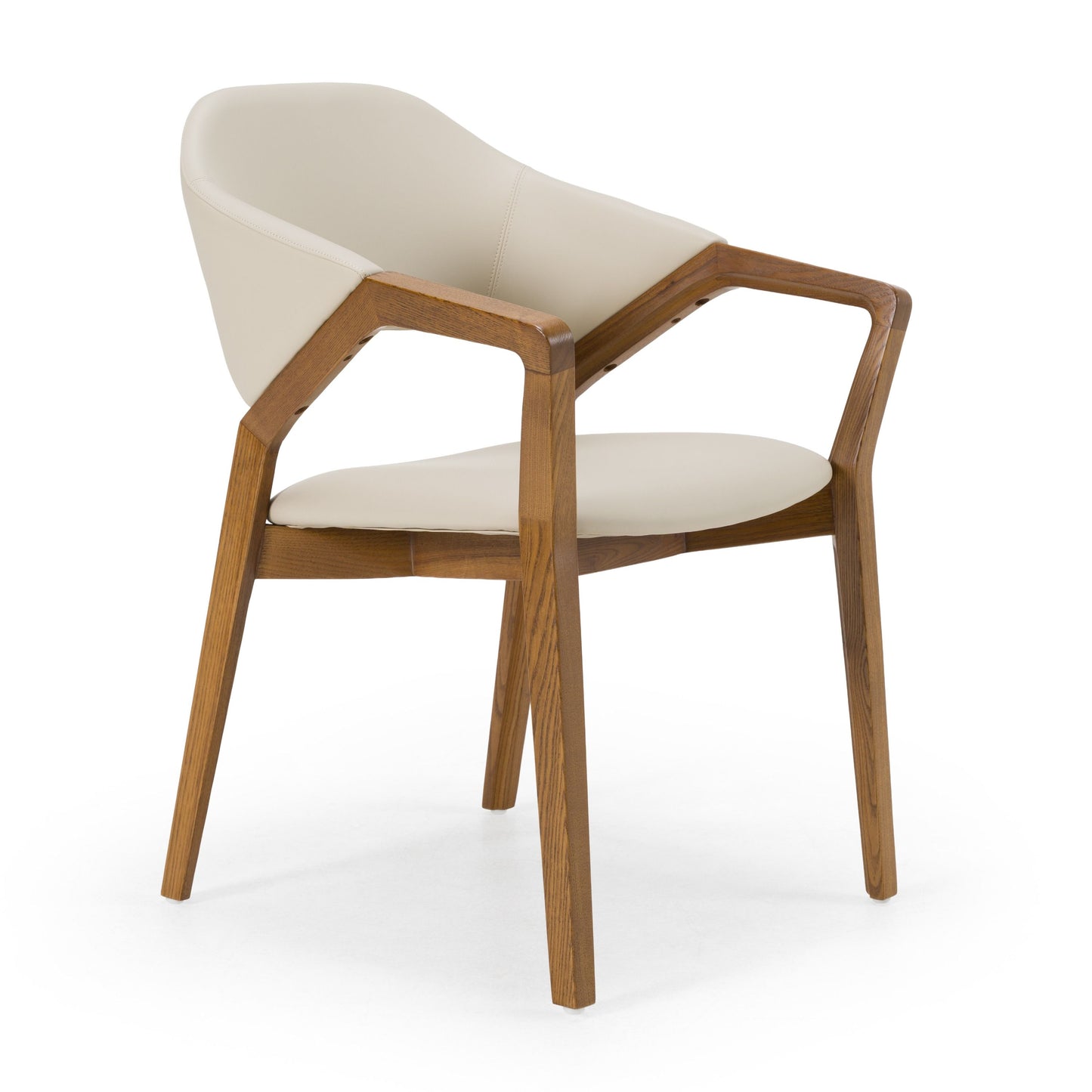 Modrest Ocasio Mid-Century Modern Cream Vegan Leather + Walnut Dining Chair | Elegant Dining Room Seating