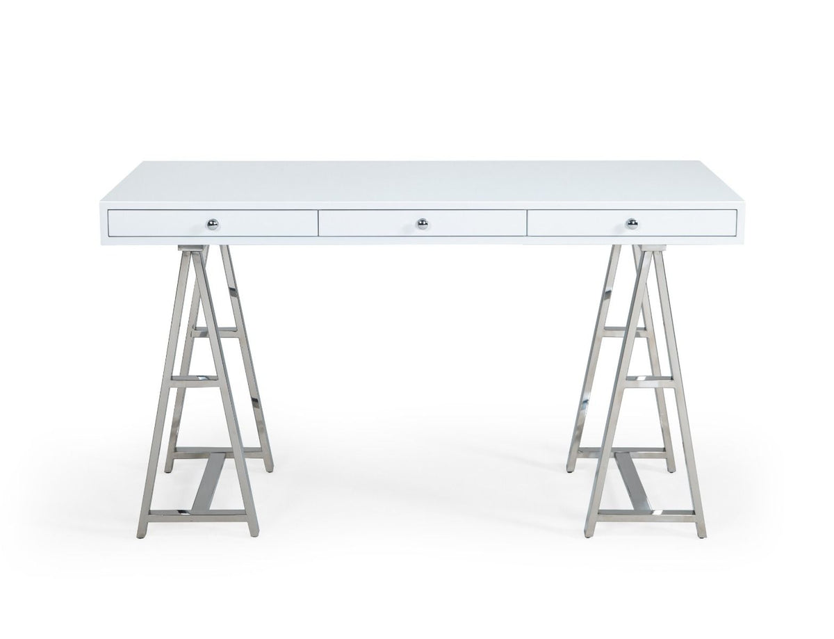 Ostrow White and Stainless Steel Rectangular Desk