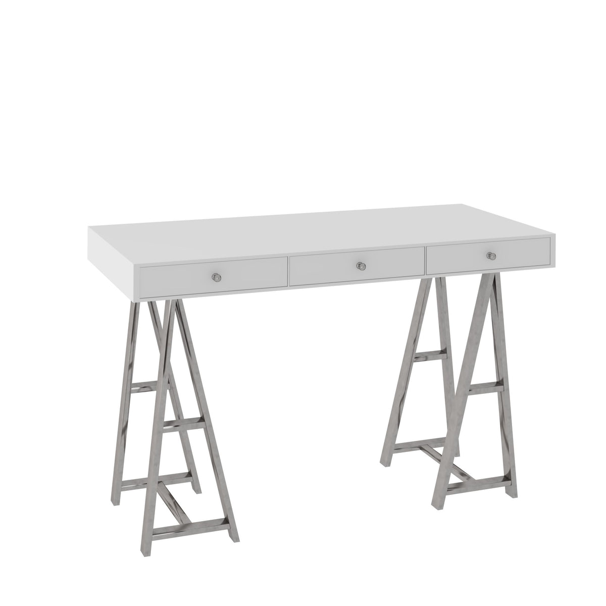 Ostrow White and Stainless Steel Rectangular Desk