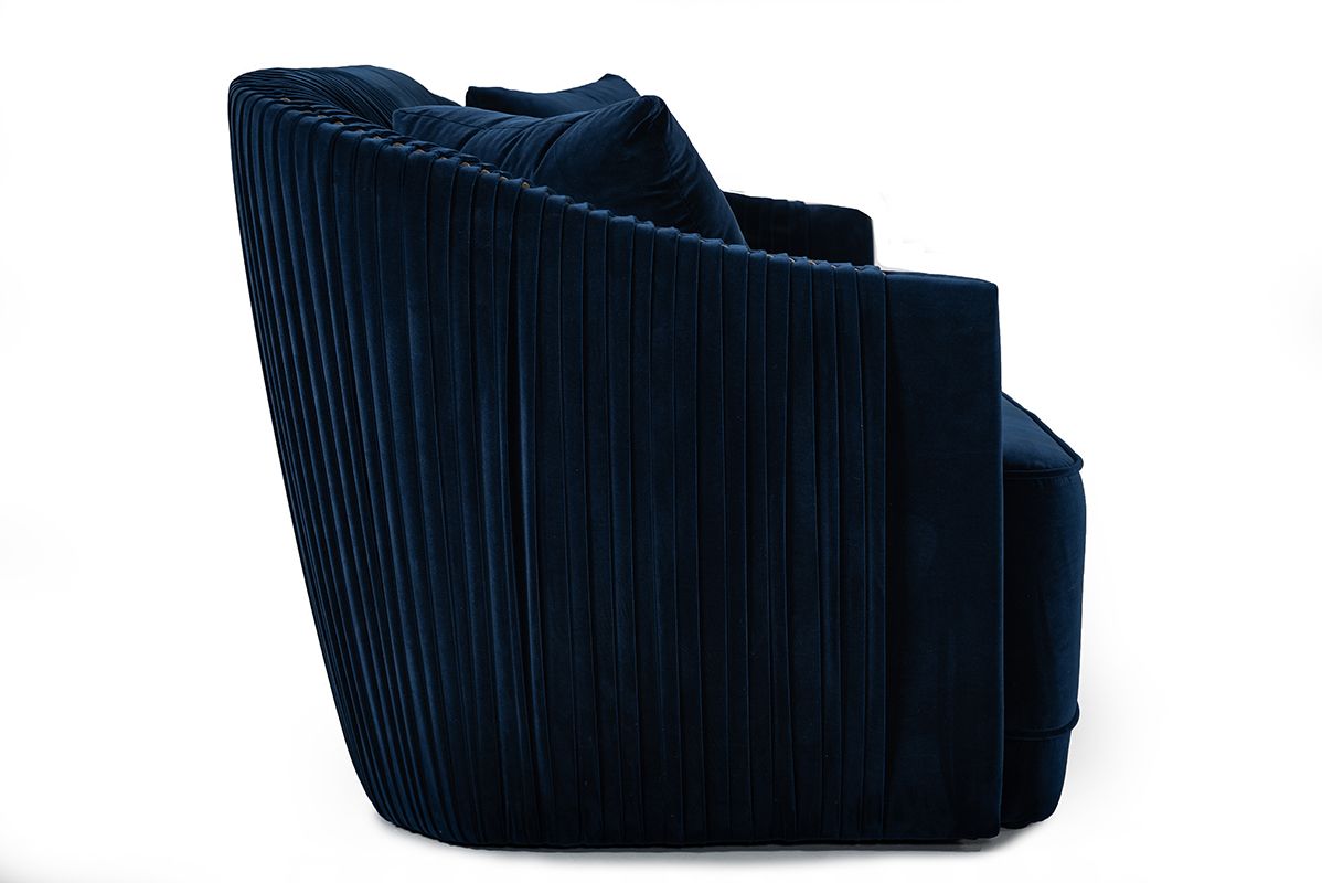 Palomar Blue Velvet Upholstered Sofa with Brass Frame