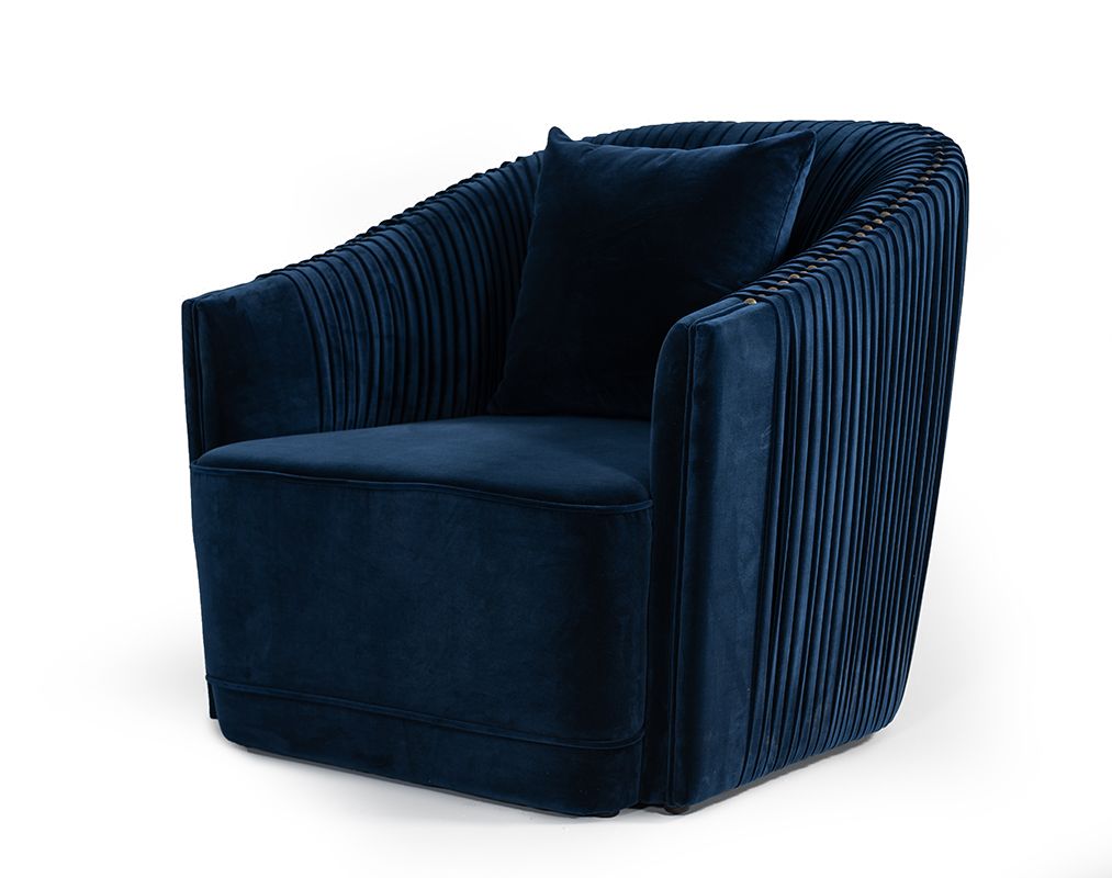 Divani Casa Palomar Modern Blue Velvet & Brass Accent Chair - Luxurious and Stylish Seating for Your Living Space