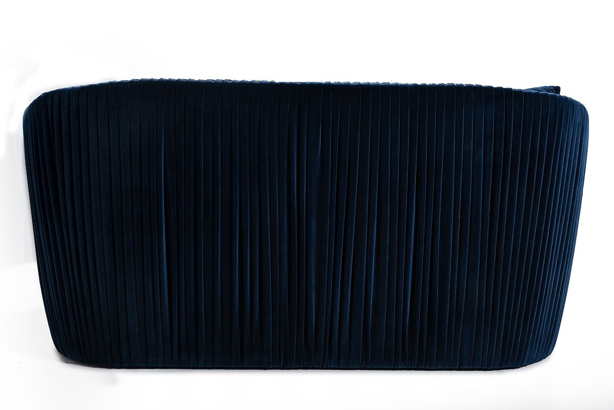 Palomar Blue Velvet Upholstered Sofa with Brass Frame
