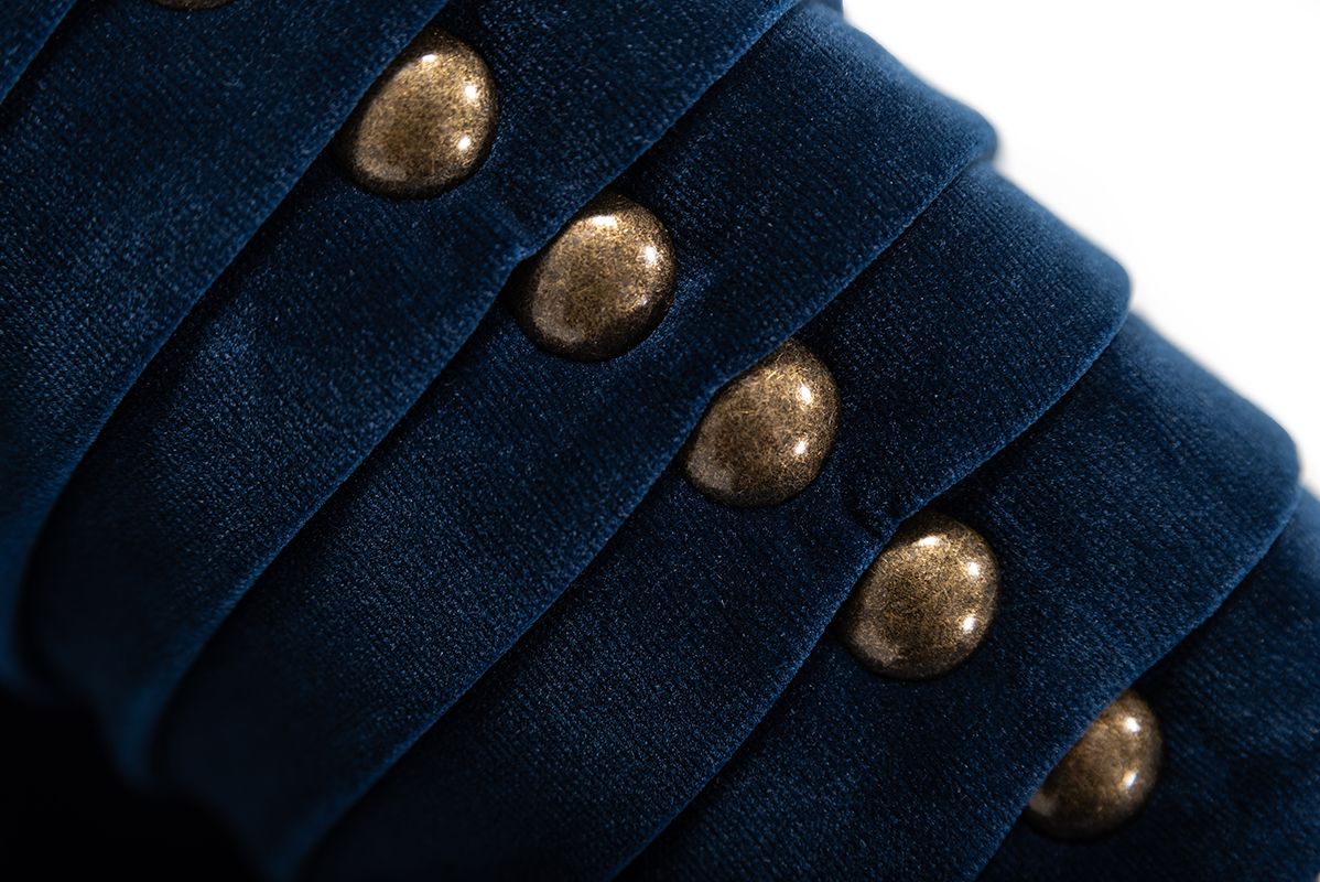 Palomar Blue Velvet Upholstered Sofa with Brass Frame