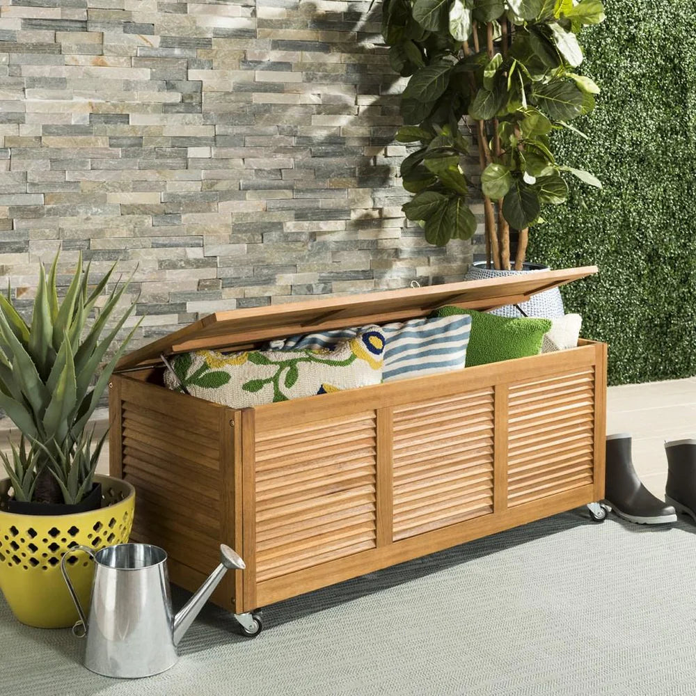Elina 47.2-Inch Eucalyptus Wood Cushion Box - Stylish and Durable Outdoor Storage Solution