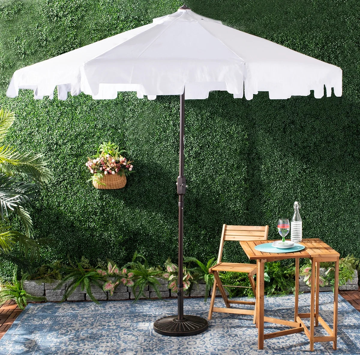 UV Resistant Zimmerman 9 Ft Crank Market Umbrella with Auto Tilt - Stylish Outdoor Shade for Patios and Decks