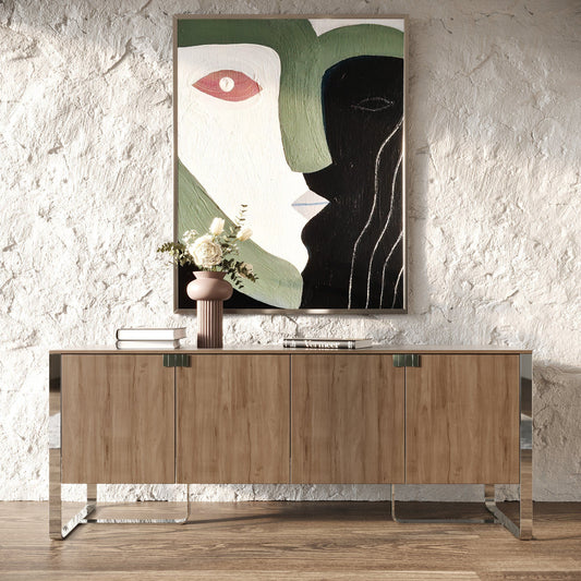 Modrest Pauline Sideboard Buffet β Modern Walnut Wood with Sleek Stainless Steel Accents