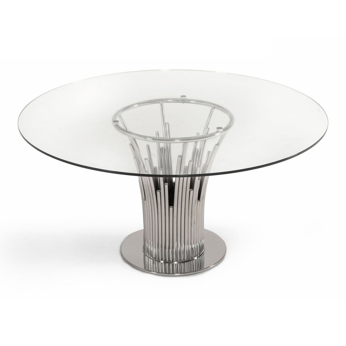 Paxton Round Glass and Stainless Steel Dining Table