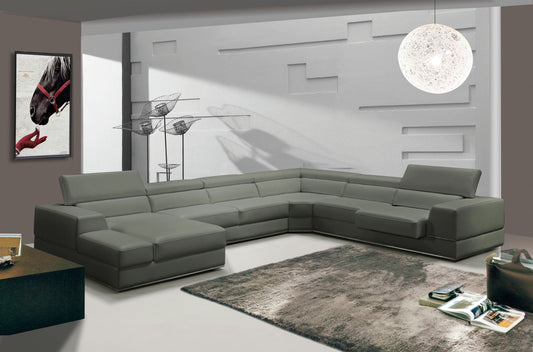 Divani Casa Pella Modern Grey Italian Leather U-Shaped Sectional Sofa β Stylish Comfort for Contemporary Living