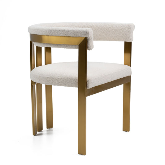 Modrest Pontiac - Modern Beige Sherpa & Gold Dining Chair - Stylish Design Furniture