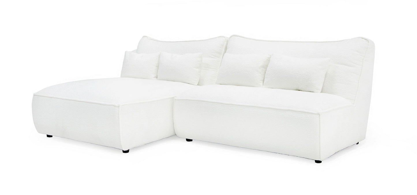 Divani Casa Racine Modern White Fabric Modular Sectional Sofa β Versatile Contemporary Living Room Seating