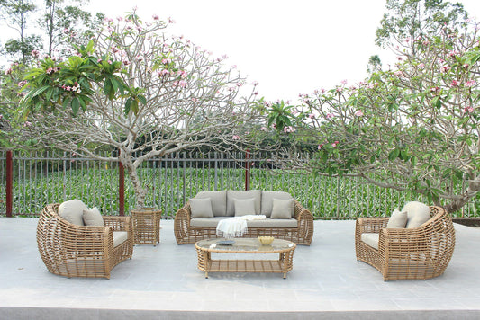 Sandra - Outdoor Beige + Wicker Sofa Set With End Table