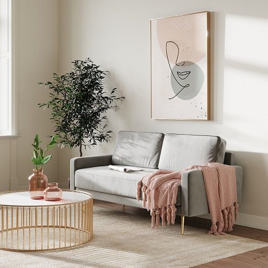 Huffine Grey Velvet Fabric Sofa