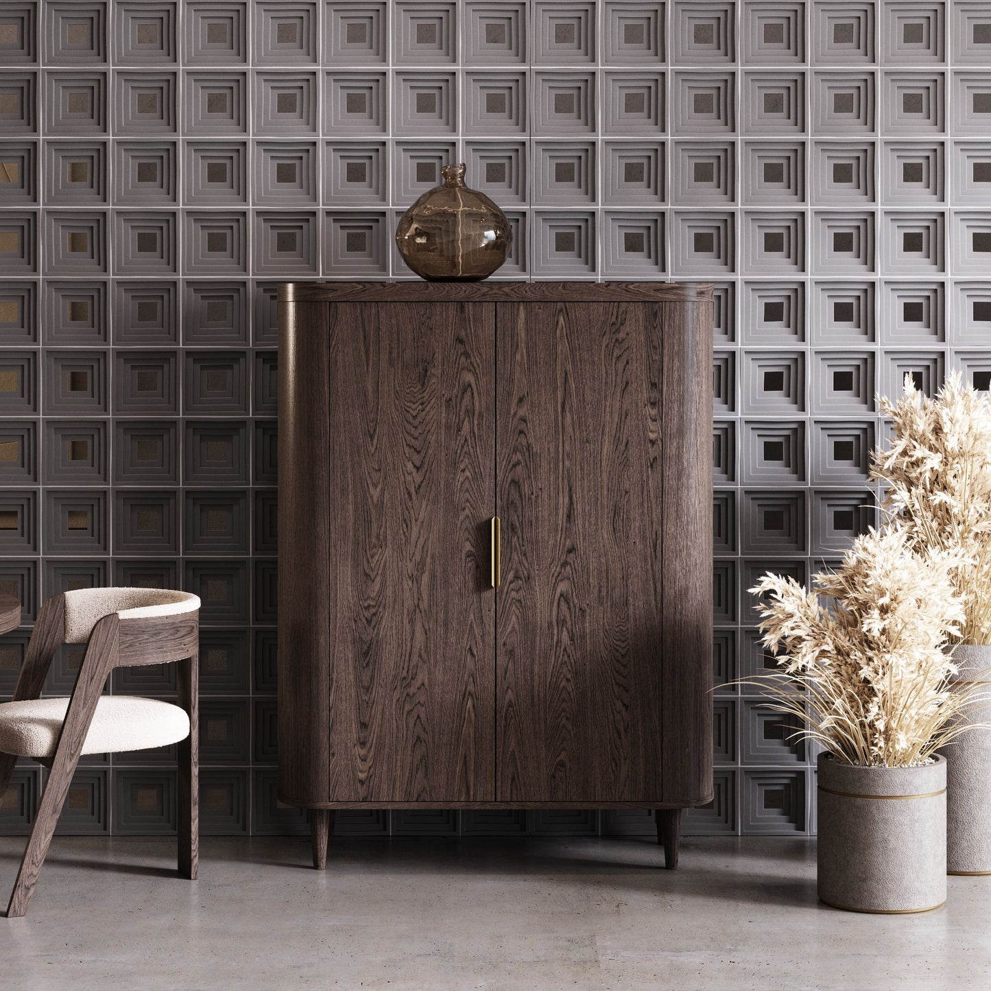 Modrest Richmond Modern Brown Rounded Tall Buffet A Stylish Fusion of Contemporary Design and Functional Elegance for Sophisticated Living Spaces