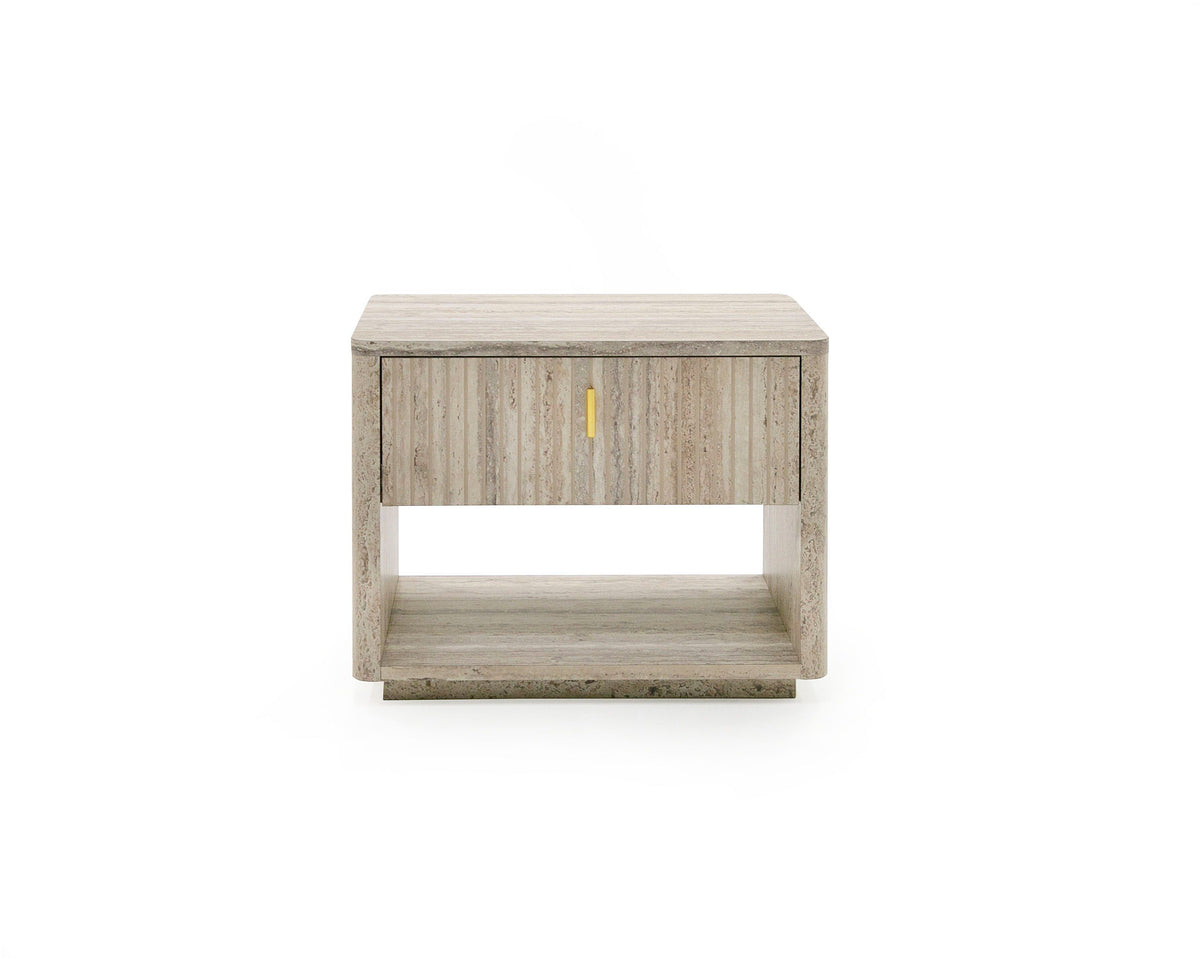 Roma Nightstand β Faux Travertine Finish with Gold Accents