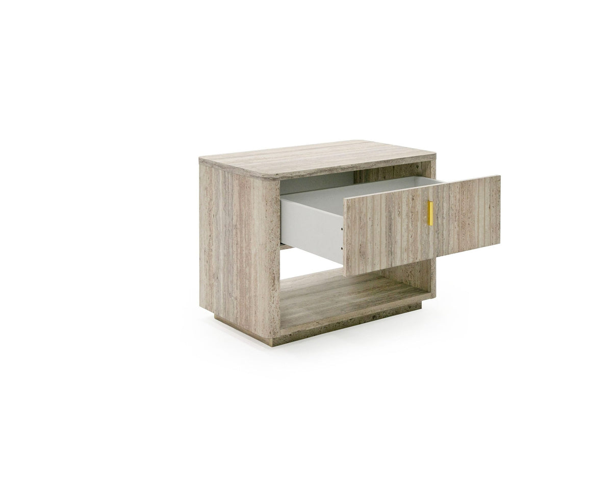 Roma Nightstand β Faux Travertine Finish with Gold Accents