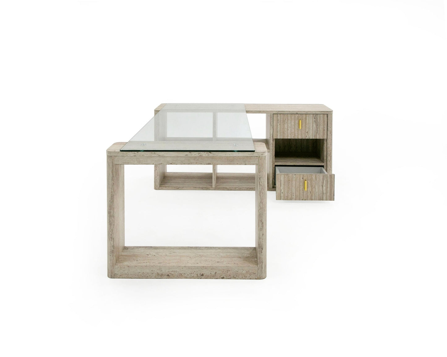 Nova Domus Roma - Modern Glass + Faux Travertine Reversible Desk