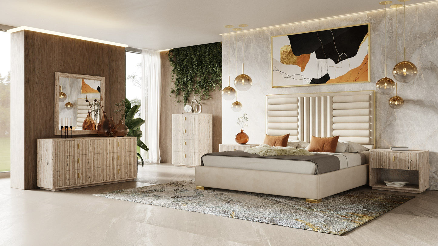 Roma Nightstand β Faux Travertine Finish with Gold Accents