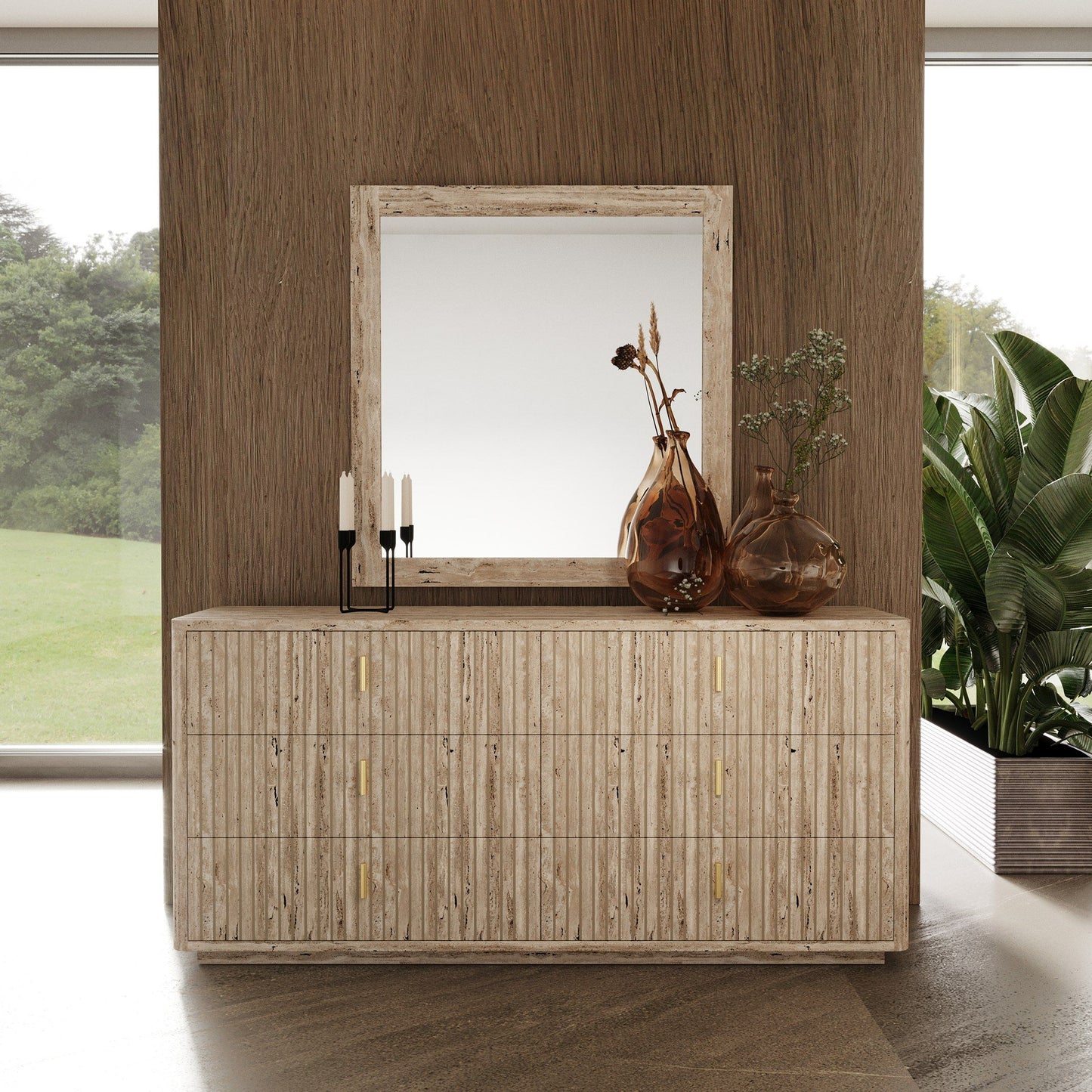 Nova Domus Roma - Chic Italian Modern Faux Travertine & Gold Dresser