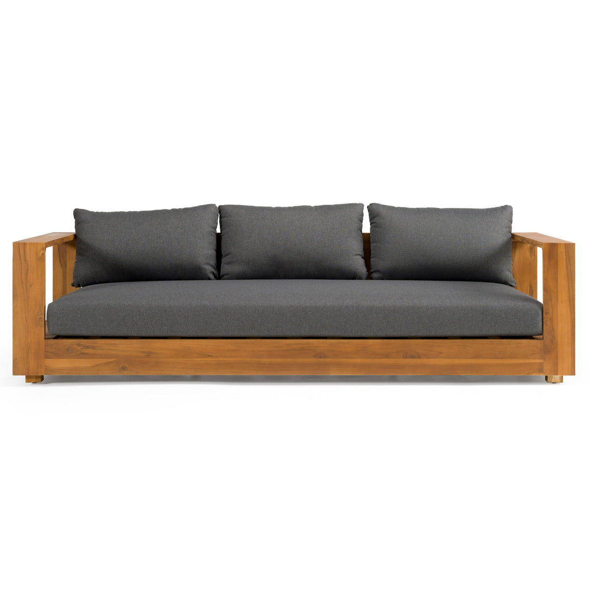 Santorini Outdoor Brown Olefin Fabric and Natural Teak Sofa Set