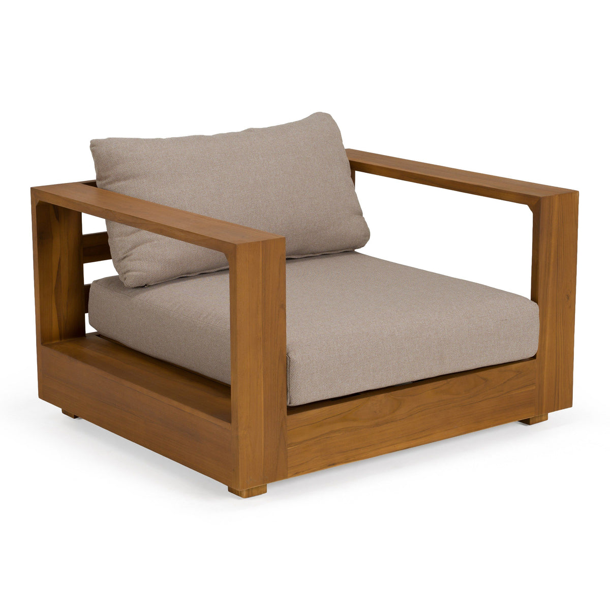 Santorini Outdoor Brown Olefin Fabric and Natural Teak Sofa Set