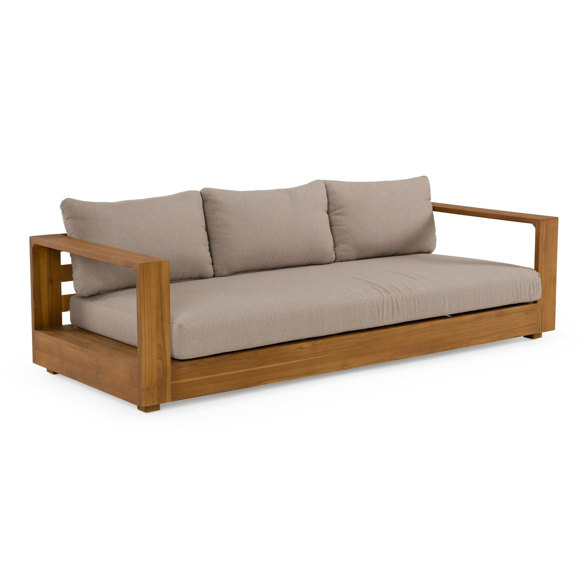 Santorini Outdoor Brown Olefin Fabric and Natural Teak Sofa Set