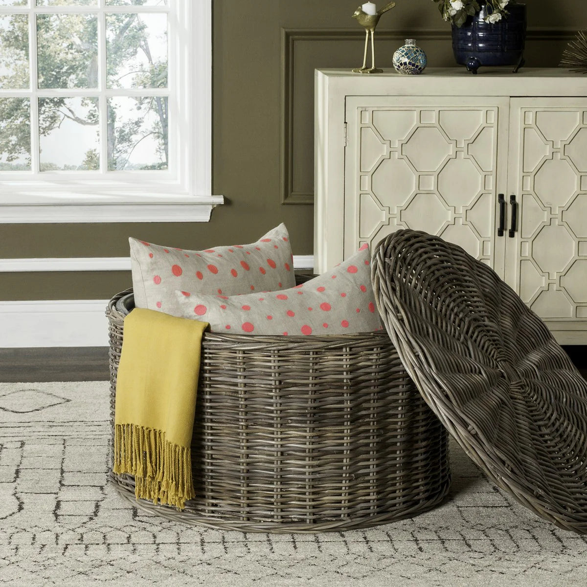 Jesse Wicker Storage Coffee Table - Stylish and Functional Centerpiece with Hidden Storage for Your Living Room